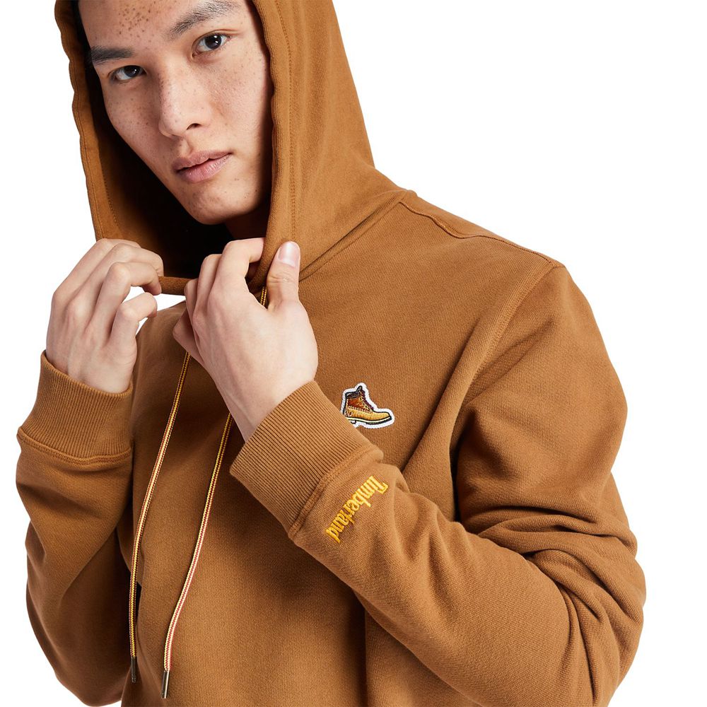 Timberland Mens Sweatshirts Boot-Logo Hoodie - Brown - India EM3072948